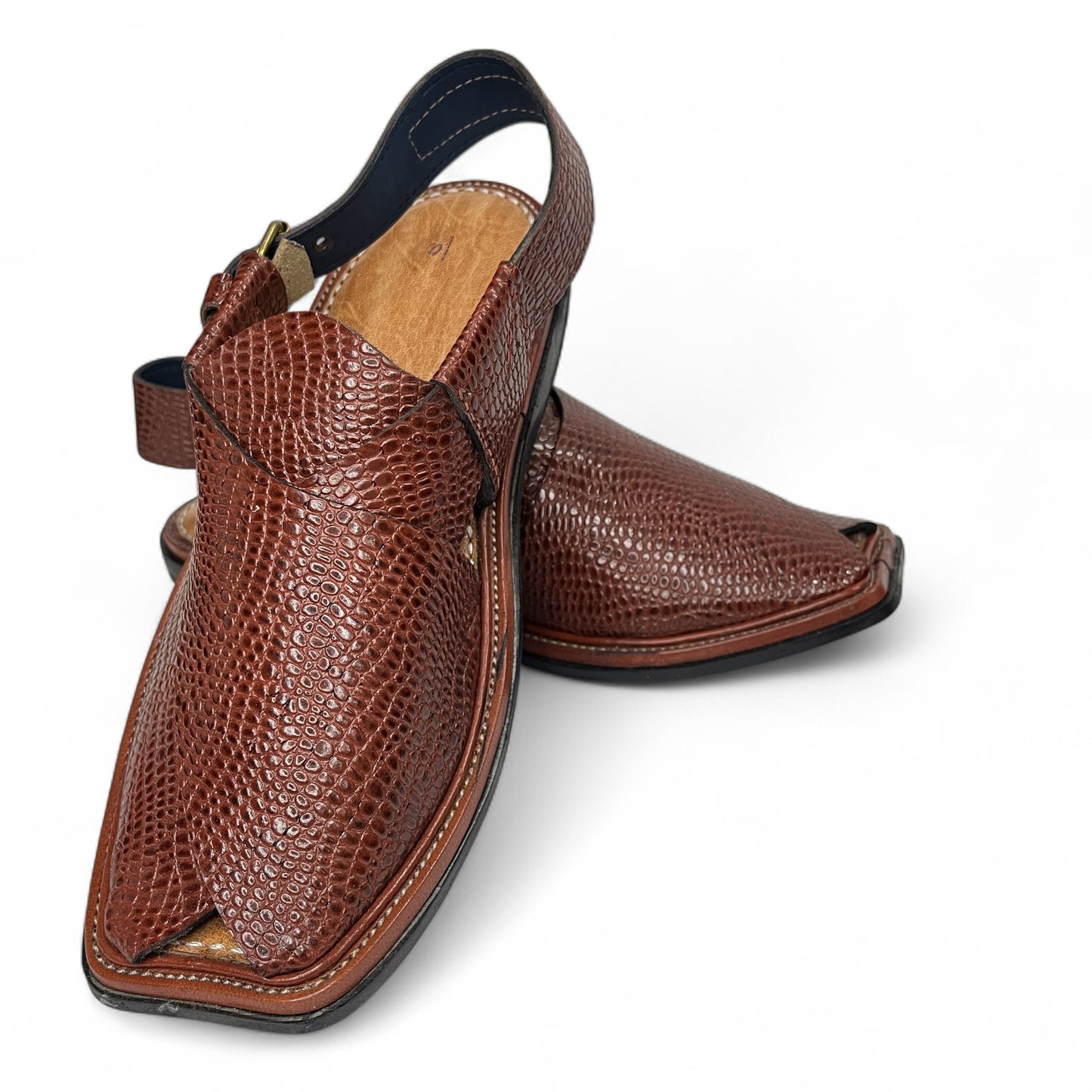 Premium Leather Peshawari Chappal - Lizard Brown
