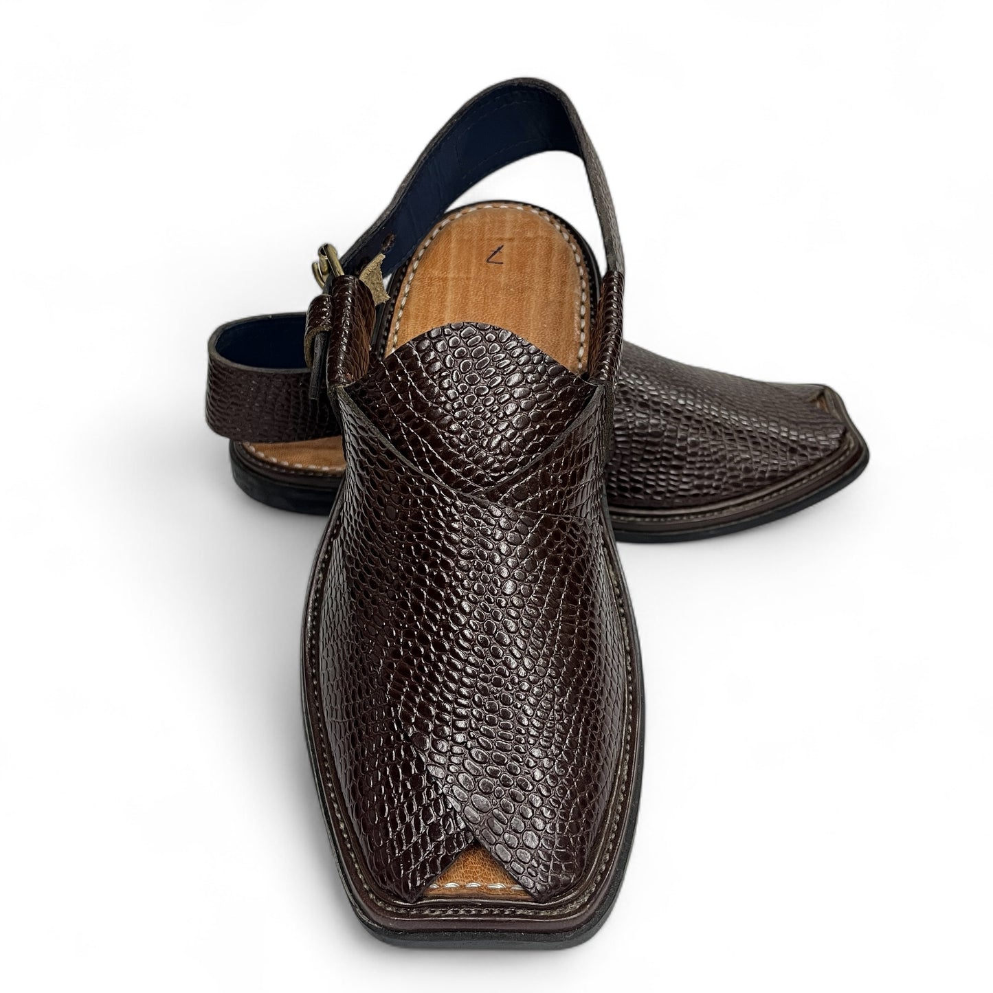 Premium Leather Peshawari Chappal - Lizard Dark Brown