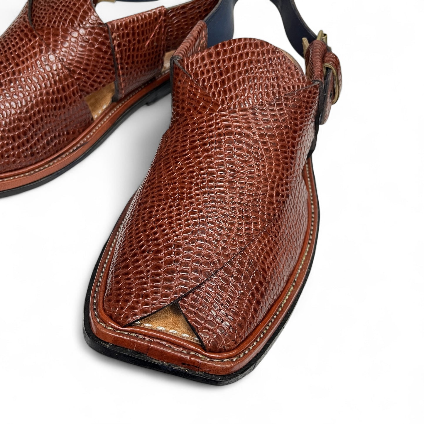 Premium Leather Peshawari Chappal - Lizard Brown