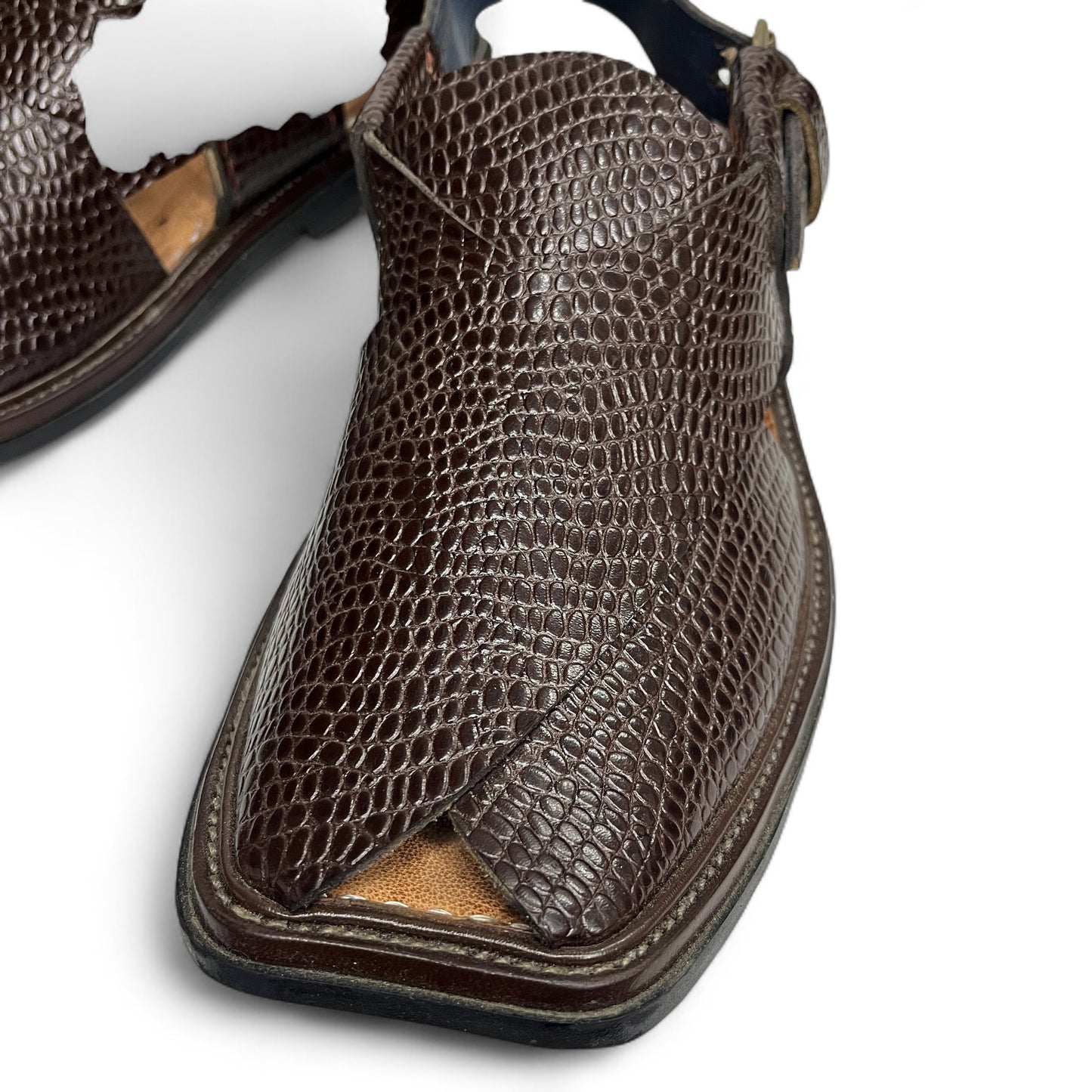 Premium Leather Peshawari Chappal - Lizard Dark Brown