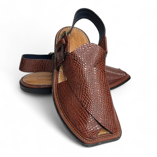 Premium Leather Peshawari Chappal - Lizard Brown