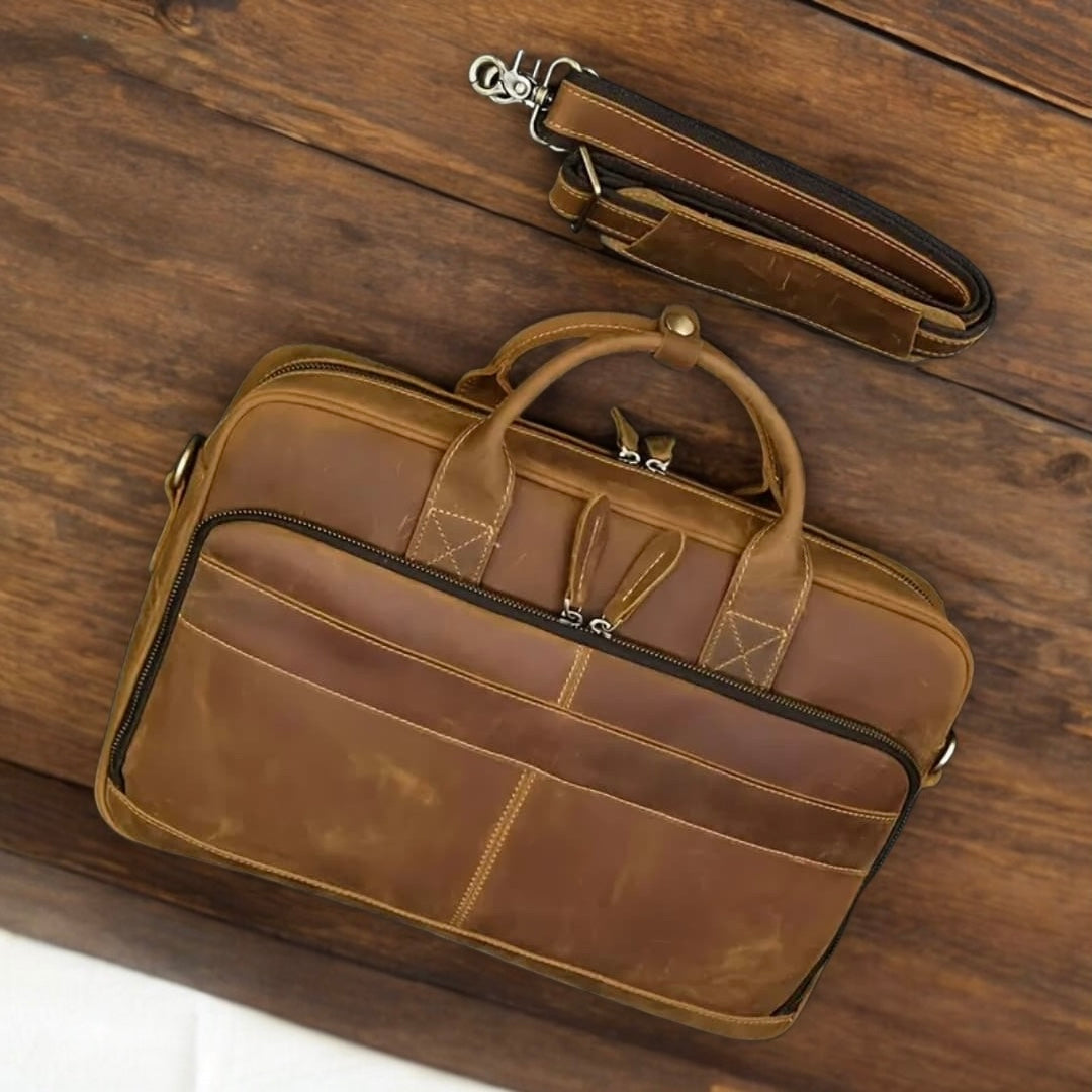 Premium Bull & Buffalo Pull-Up Leather Laptop Bag 100% Pure Leather