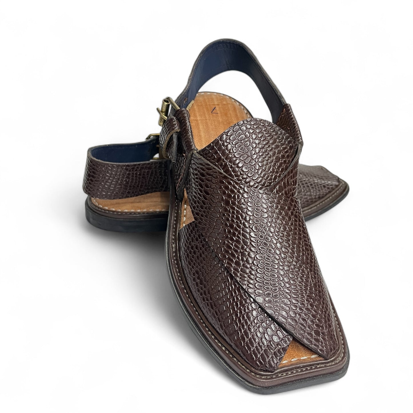 Premium Leather Peshawari Chappal - Lizard Dark Brown