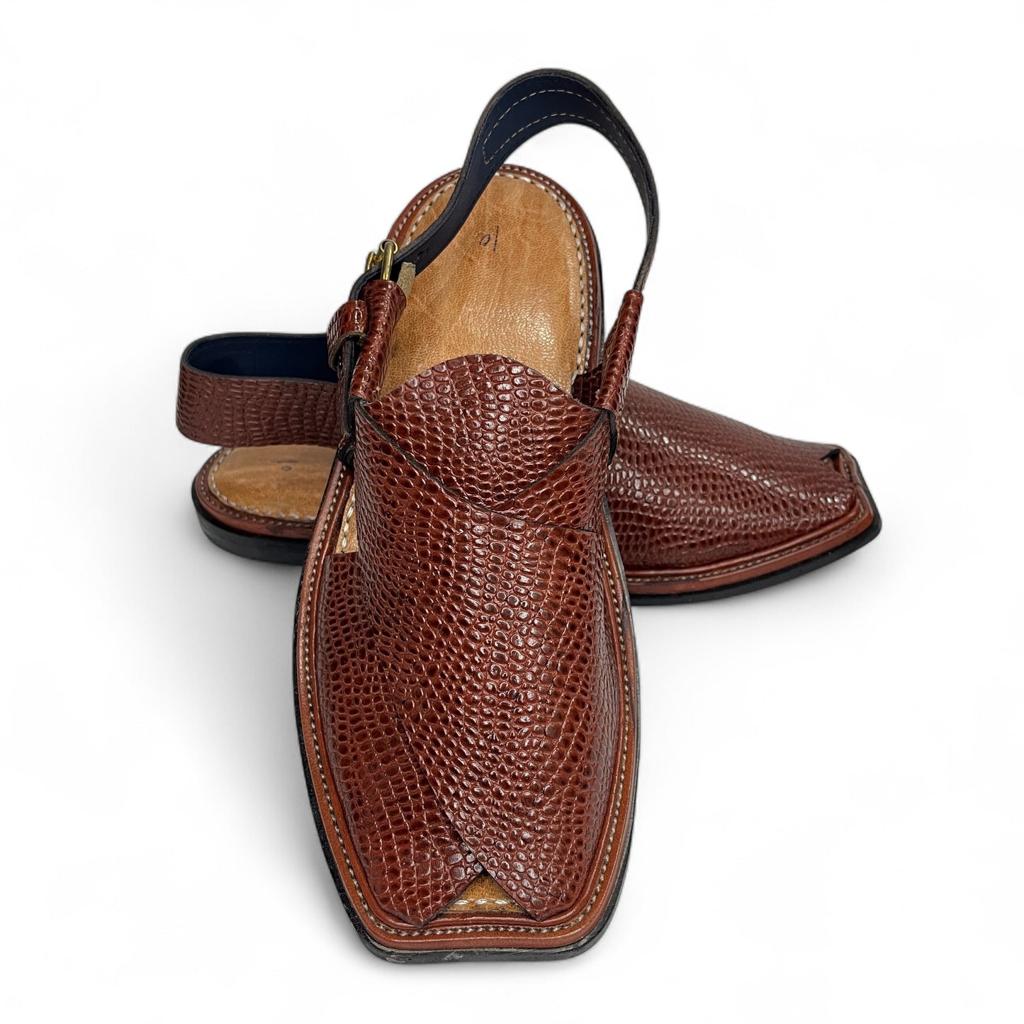 Premium Leather Peshawari Chappal - Lizard Brown