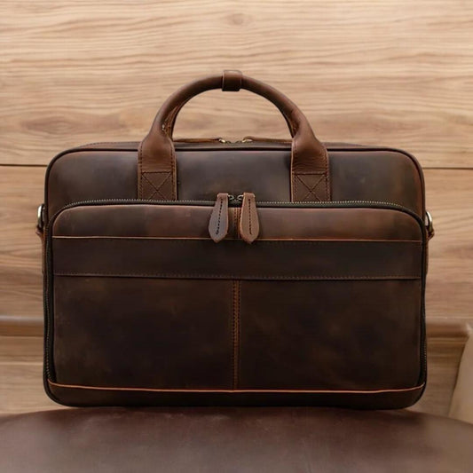 Premium Bull & Buffalo Pull-Up Leather Laptop Bag 100% Pure Leather
