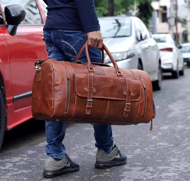 Premium Bull & Buffalo Leather Duffel Bag 100% Pure Leather