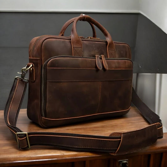 Premium Bull & Buffalo Pull-Up Leather Laptop Bag 100% Pure Leather